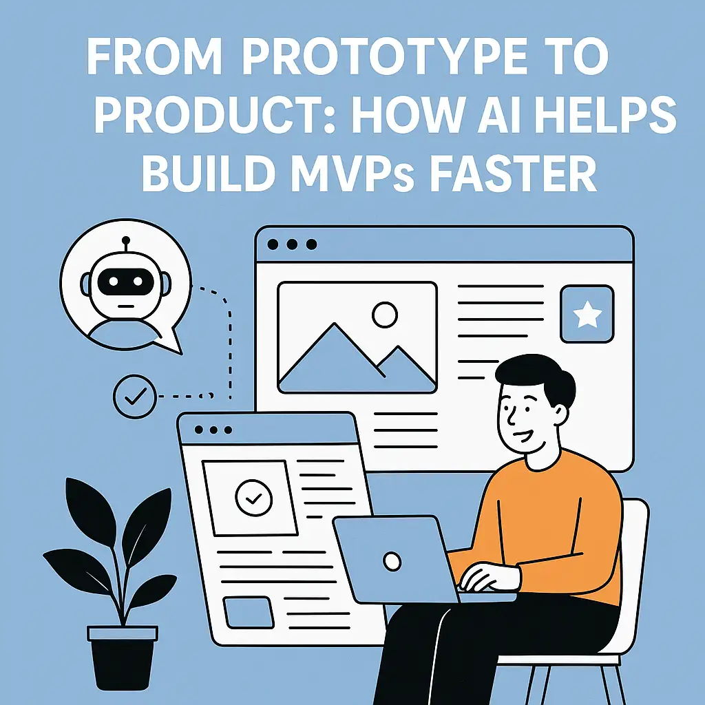 Abstract illustration of AI assisting a developer in accelerating software delivery