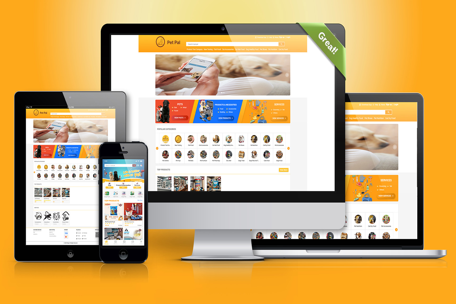 PetPal multi-vendor pet marketplace across mobile and web interfaces