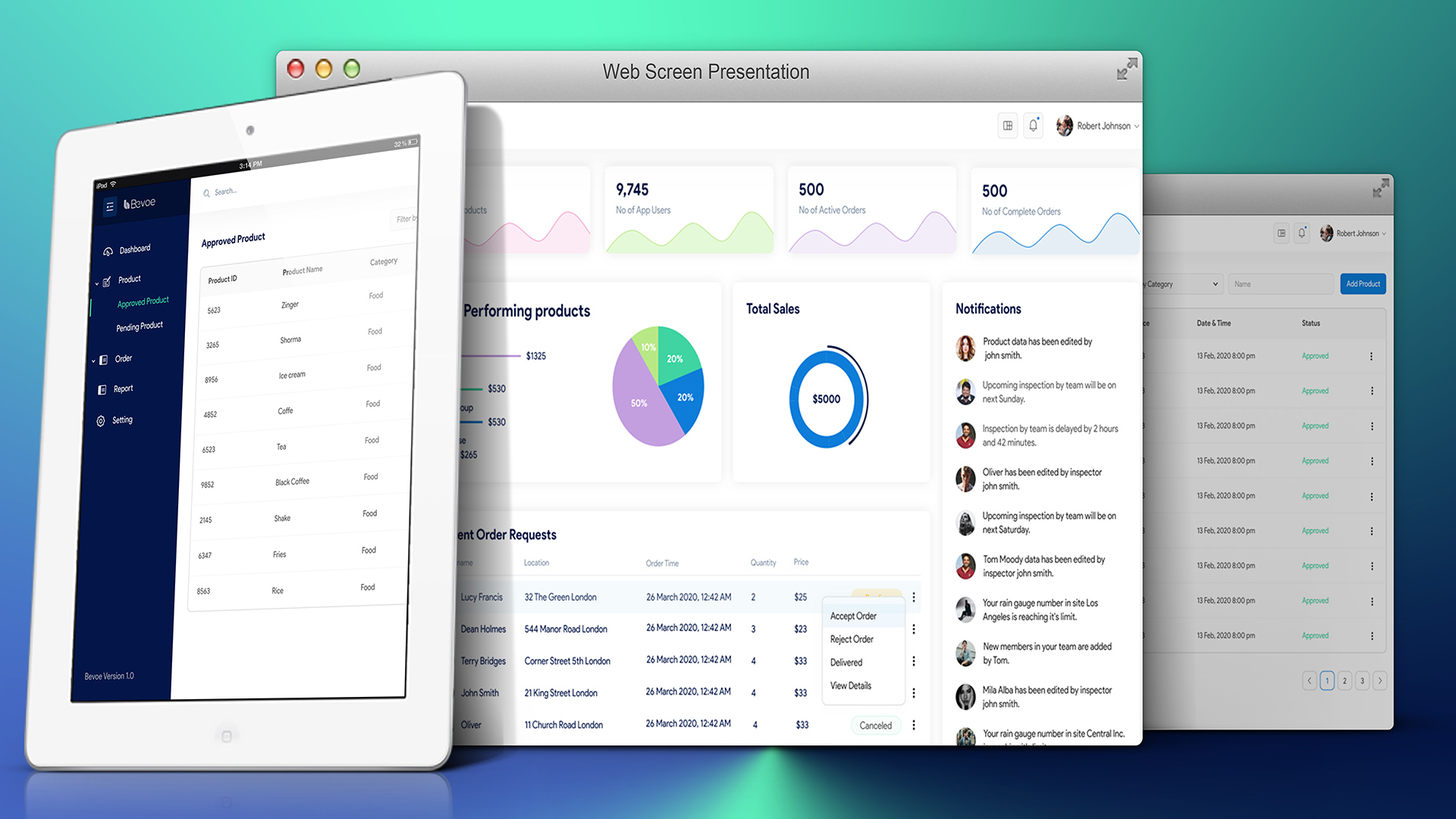 Bevoe local merchant platform mobile and administration screens